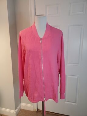 Belle Beach By Kim Gravel Pink Women's Gauze Zip-Front Jacket